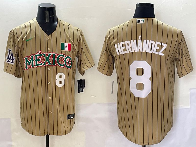 Men Los Angeles Dodgers #8 Hernandez Brown Stripe Mexico Joint Name 2025 Nike MLB Jersey style 8->colorado rockies->MLB Jersey